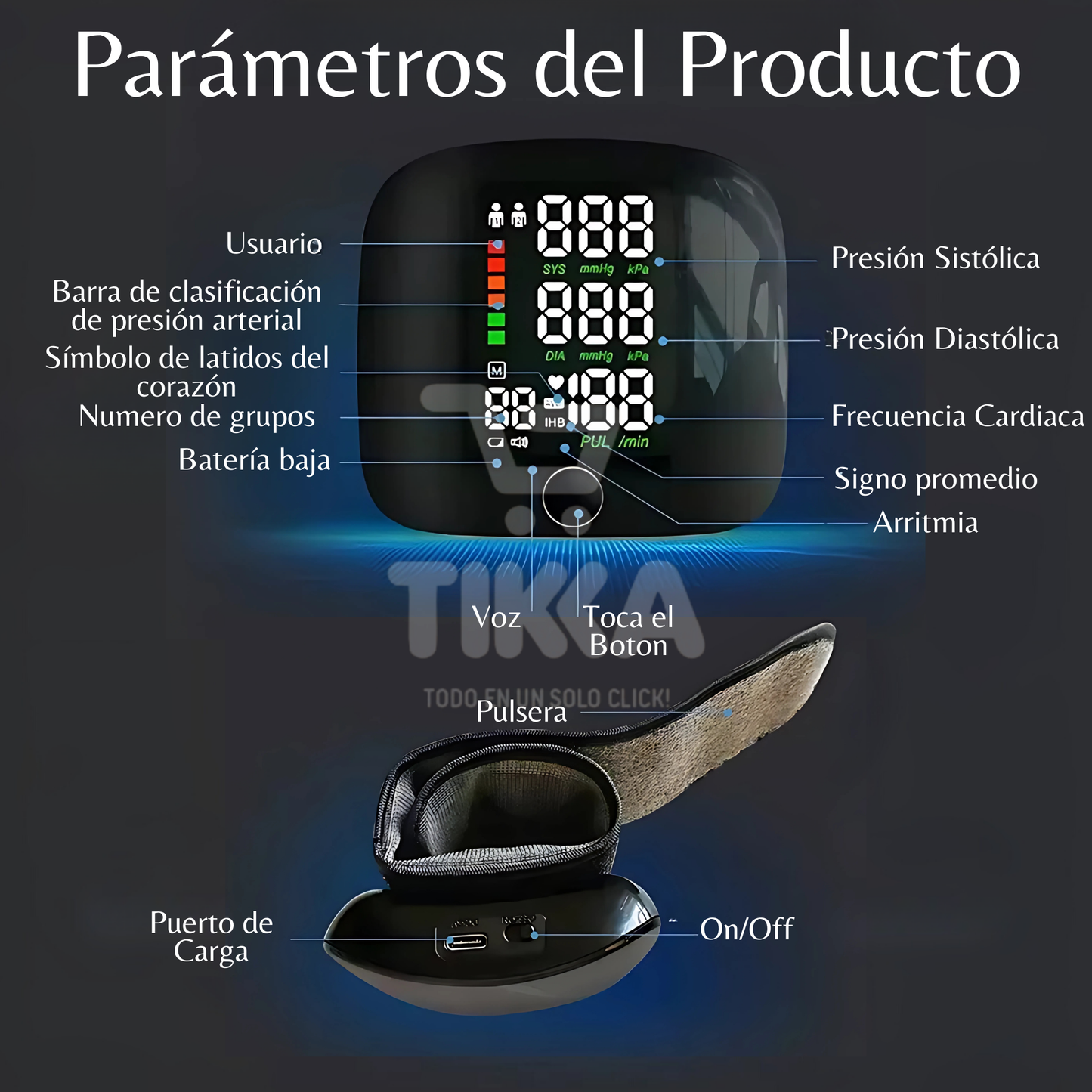 🩺Tensiometro Digital De Muñeca Con Voz en Español Recargable